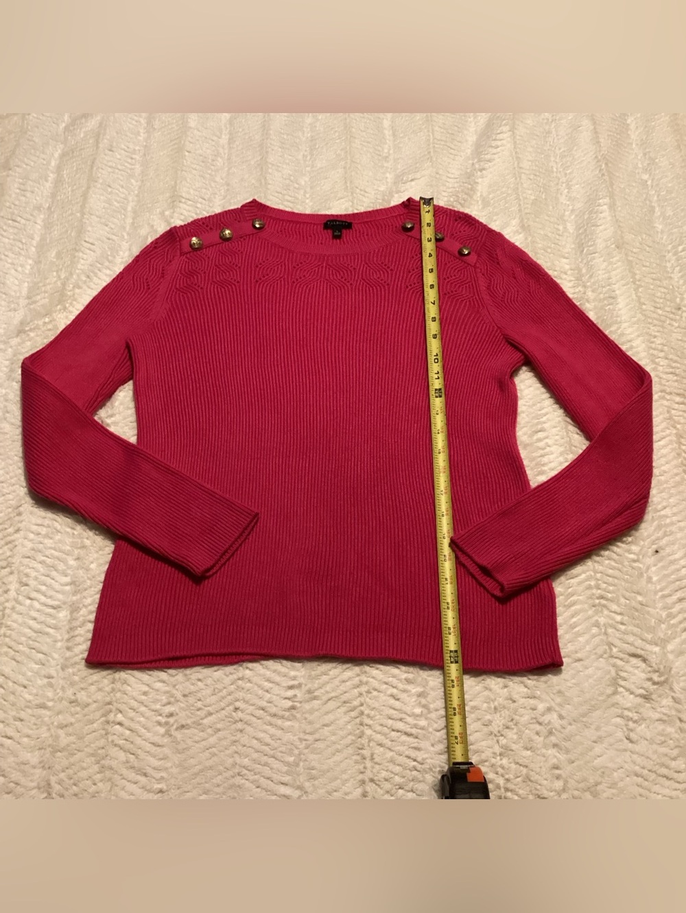 Ladies Beautiful Knit Talbots Sz L Gold-toned Cotton Accent Vibrant Pink Sweater